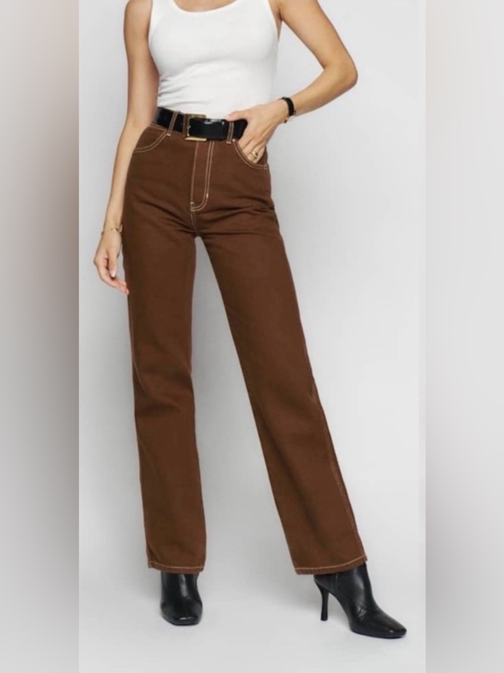 Reformation Cowboy High Rise Straight Jeans Chocolate Brown - (approx 25)